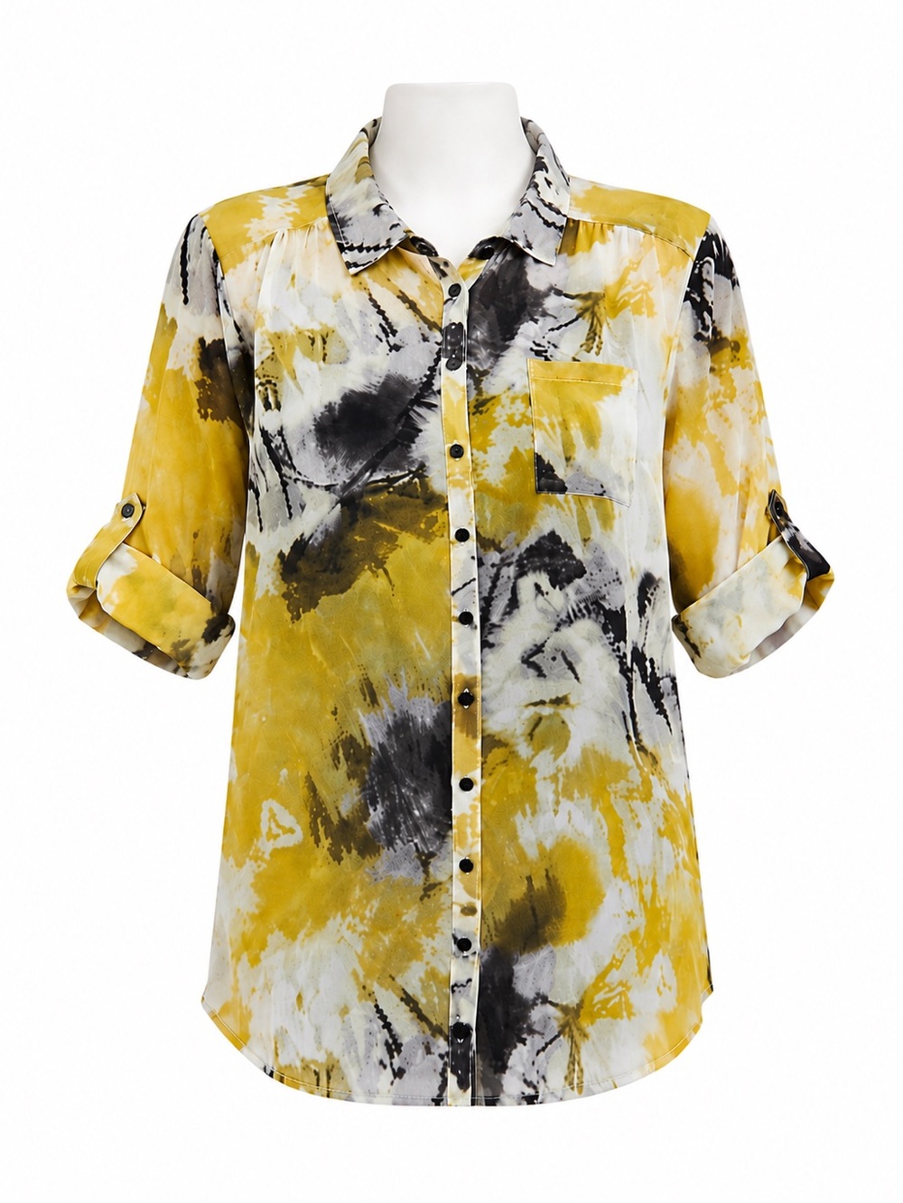 Size 2X Torrid Yellow Black Snakeskin Chiffon Collared Button-Front‎ Tunic